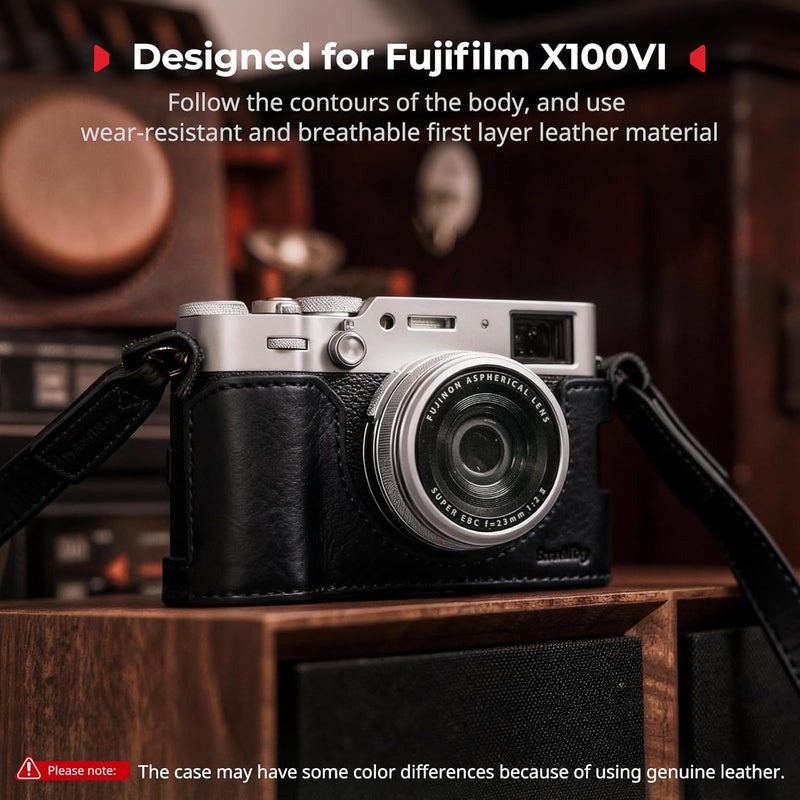 SMALLRIG Leather Case Kit for FUJIFILM X100VI, Including Leather Half Case, Flip Cover and Shoulder Strap, Genuine Leather Material, Portable and Protecting, Black-5622 - Image 2